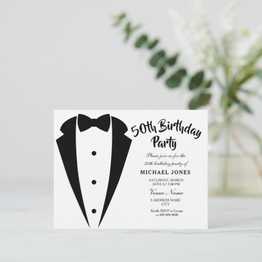 Suit & Stropdas mannen 50e verjaardag partijuitnod Kaart (Staand voorkant)