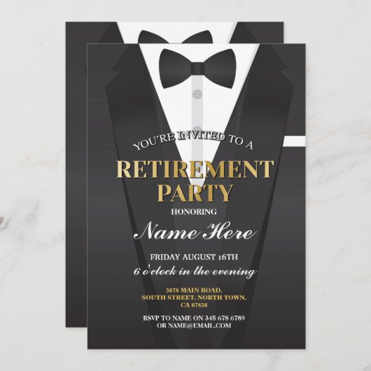 Suit Tuxedo Retirement Party Bowtie Uitnodiging (Voorkant / Achterkant)