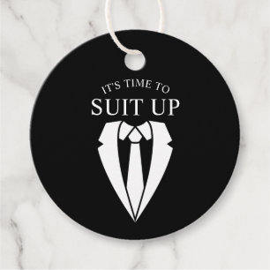 "SUIT UP" Black Suit en Stropdas Groomsman Voorste Bedankjes Labels