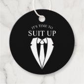 "SUIT UP" Black Suit en Stropdas Groomsman Voorste Bedankjes Labels (Voorkant)