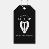 "SUIT UP" Black Suit en Stropdas Groomsman Voorste Cadeaulabel (Voorkant)