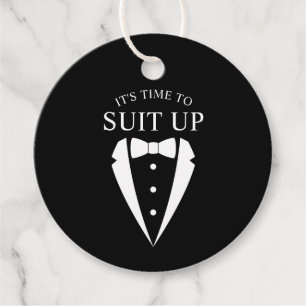 "SUIT UP" Black Tuxedo Suit Groomsman Voorstel Bedankjes Labels