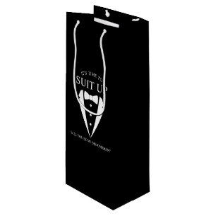 "SUIT UP" Black Tuxedo Suit Groomsman Voorstel Wijn Cadeautas