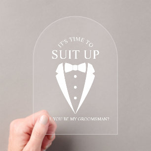 "SUIT UP" bruiloft Tuxedo pak Groomsman voorstel Acryl Uitnodigingen