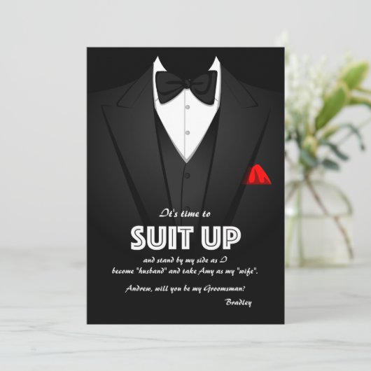 Suit Up Groomsman Request Kaart (Staand voorkant)