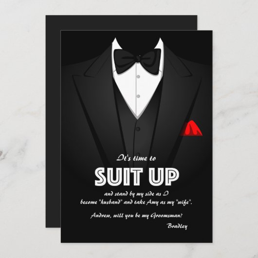 Suit Up Groomsman Request Kaart (Voorkant / Achterkant)