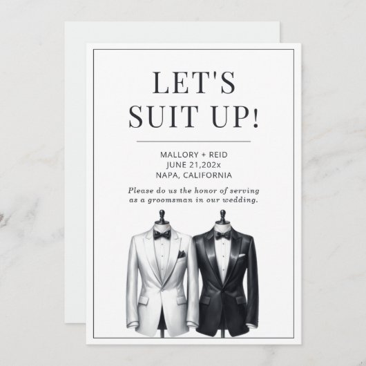 Suit Up Groomsman Usher Beste Man Tuxedo Uitnodigi Kaart (Voorkant / Achterkant)