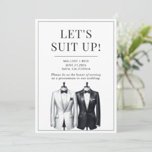 Suit Up Groomsman Usher Beste Man Tuxedo Uitnodigi Kaart
