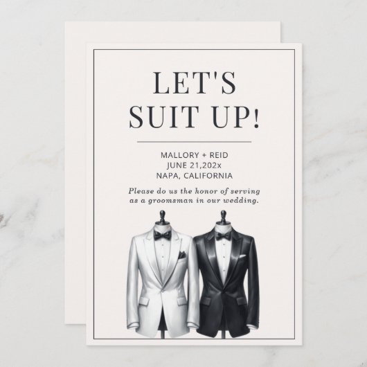 Suit Up Groomsman Usher Beste Man Tuxedo Uitnodigi Kaart (Voorkant / Achterkant)