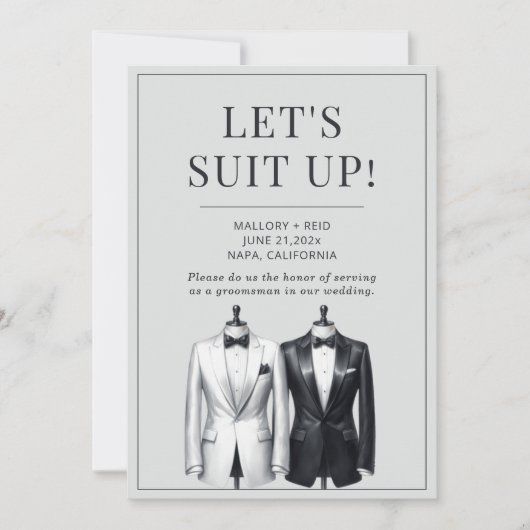 Suit Up Groomsman Usher Beste Man Tuxedo Uitnodigi Kaart (Voorkant)