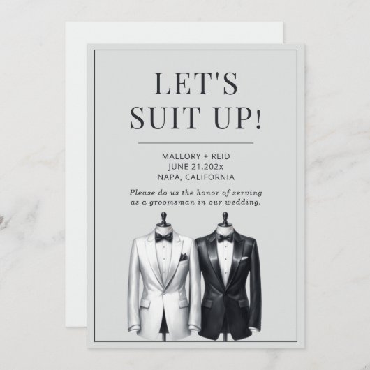 Suit Up Groomsman Usher Beste Man Tuxedo Uitnodigi Kaart (Voorkant / Achterkant)