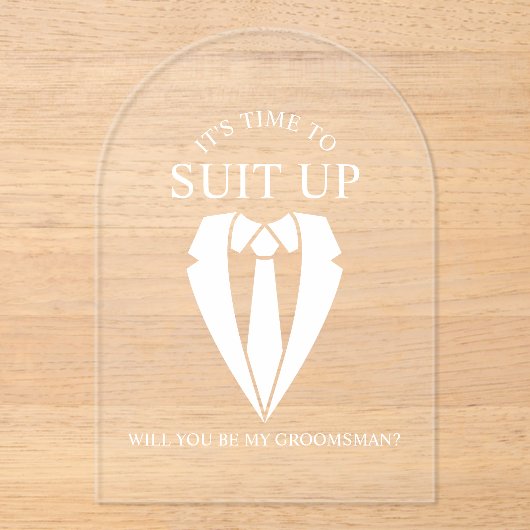 "SUIT UP" Trouwpak en Stropdas Groomsman Voorstel Acryl Uitnodigingen (Voorkant)