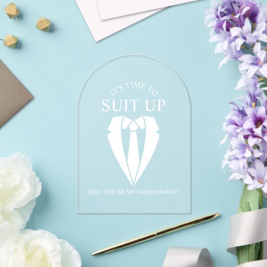 "SUIT UP" Trouwpak en Stropdas Groomsman Voorstel Acryl Uitnodigingen (Insitu (Huwelijk))