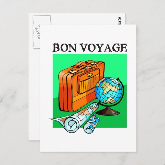 Suitcase, bagage, kaart en wereldbol: Bon Voyage! (Voorkant / Achterkant)