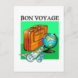 Suitcase, bagage, kaart en wereldbol: Bon Voyage!