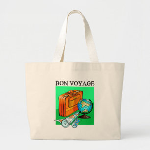 Suitcase, bagage, kaart en wereldbol: Bon Voyage! Grote Tote Bag