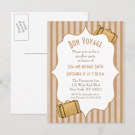 Suitcase Bon Voyage Goodbye Party nodigt uit Uitnodiging Briefkaart (Voorkant / Achterkant)