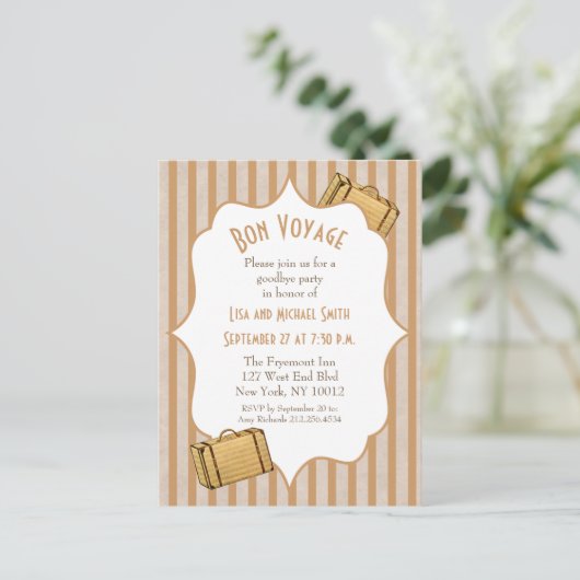  Suitcase Bon Voyage Goodbye Party nodigt uit Uitnodiging Briefkaart (Staand voorkant)