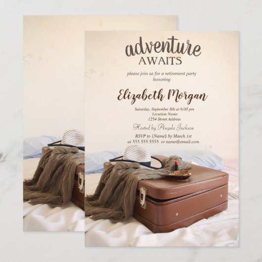 Suitcase Hat Lipstick Retirement Party Kaart (Voorkant / Achterkant)