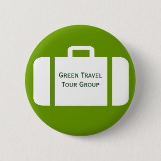 Suitcase op een groepsreislabel ronde button 5,7 cm