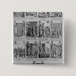 Suite of Hearts die het 'Popish Plot' illustreert Vierkante Button 5,1 Cm