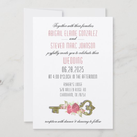 Suite sluiten en sleutel sluiten Formele uitnodigi Kaart (Voorkant)