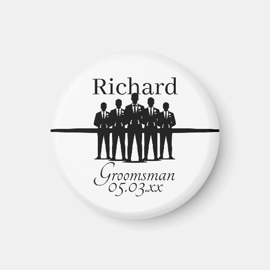Suited Groomsman Silhouette Wedding Party Name Dat Magneet (Voorkant)