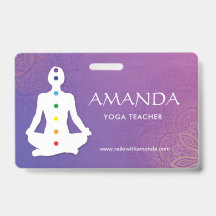 Sukhasna Pose Paars Mandala Chakra Name Badge