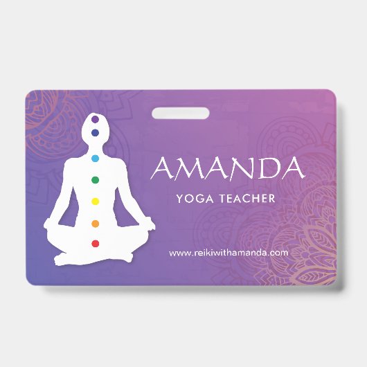 Sukhasna Pose Paars Mandala Chakra Name Badge (Front)