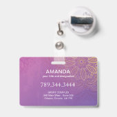Sukhasna Pose Paars Mandala Chakra Name Badge (Back with Retractable)