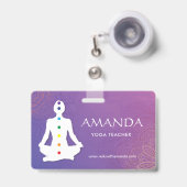 Sukhasna Pose Paars Mandala Chakra Name Badge (Front with Retractable)
