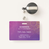 Sukhasna Pose Paars Mandala Chakra Name Badge (Achterkant met intrekbare)