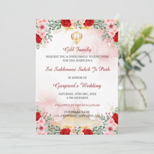 Sukhmani Sahib Path Huwelijksuitnodiging Kaart (Staand voorkant)