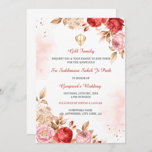 Sukhmani Sahib Path Uitnodiging, Akhand Path Uitno Kaart (Voorkant / Achterkant)