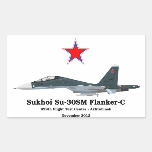 Sukhoi Profile Su-30SM Flanker-C Rechthoekige Sticker (Voorkant)