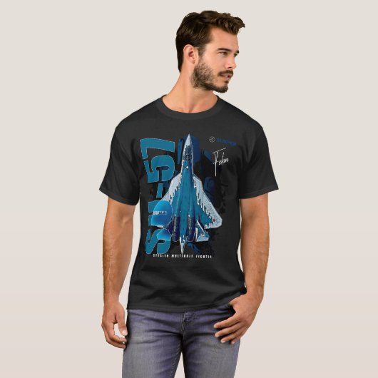 Sukhoi Su-57 Stealth Multirole Fighter Vliegtuig T-shirt (Voorkant volledig)