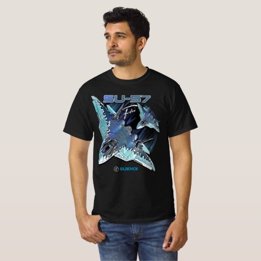 Sukhoi Su-57 Stealth Multirole Fighter Vliegtuig T-shirt (Voorkant volledig)