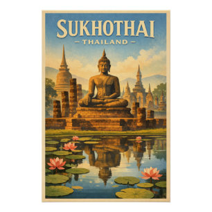 Sukhothai-stad, Thailand, in een klassieke retro-s Perfect Poster