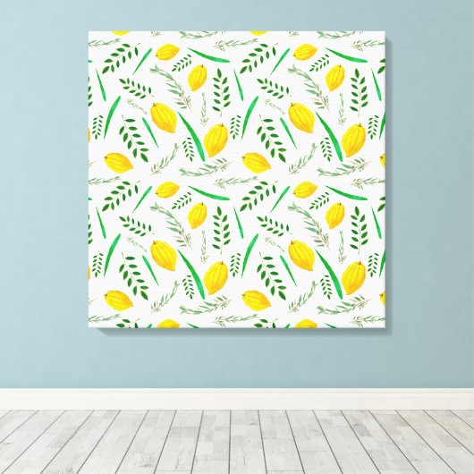 Sukkah, sukkot, Etrog, Joodse heiligdagen, shofar, Canvas Afdruk (Insitu (Houten vloer))