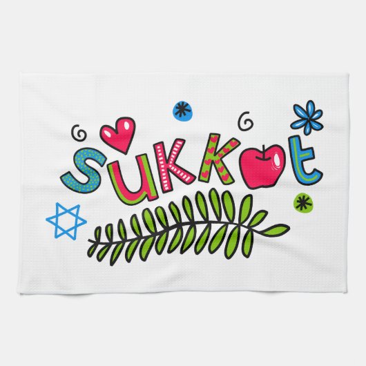 Sukkot Jewish Holiday Text Theedoek (Horizontaal)