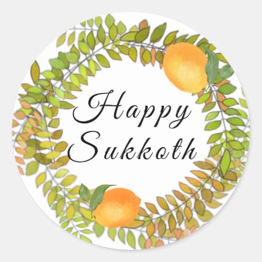 Sukkot lemons and leaves wreath ronde sticker (Voorkant)