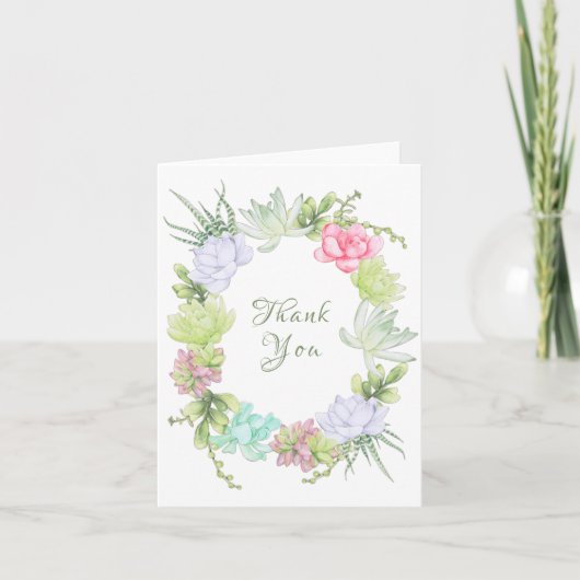 Sukkulente groene krans Bruidsdouche Bedankkaart (Voorkant)