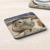 Sulcata Tortoise Face Close-up Beverage Bier Onderzetter (Linkerzijde)