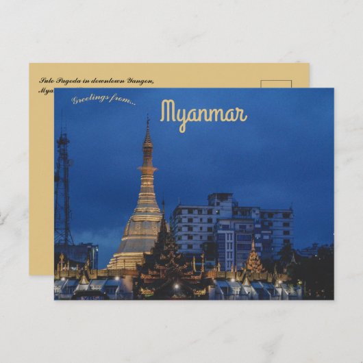 Sule Pagoda in het centrum van Yangon Myanmar Briefkaart (Voorkant / Achterkant)