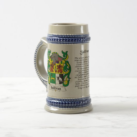 Sullivan Family Crest Stein Bierpul (Voorkant links)