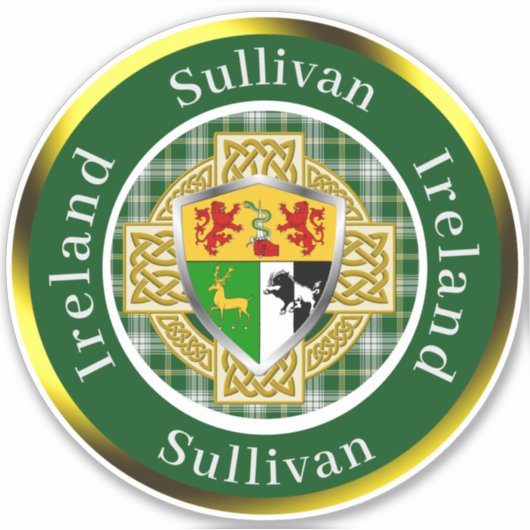Sullivan Irish Shield/Celtic Cross Personalized Sticker (Voorkant)