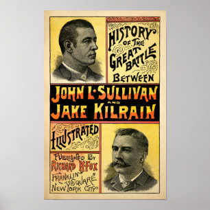  Sullivan vs. Kilrain Illustrated Hoesje Poster