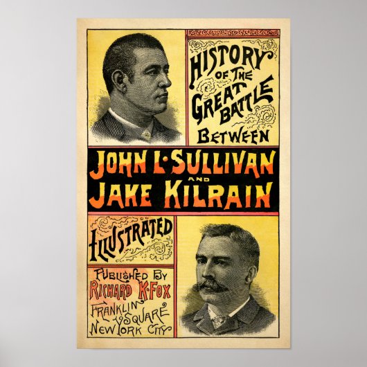  Sullivan vs. Kilrain Illustrated Hoesje Poster (Voorkant)