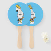 Sulphur-crested cockatoo bird cartoon illustration handwaaier (Voorkant en achterkant)