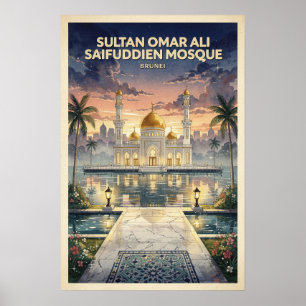 Sultan Omar Ali-moskee Brunei Vintage Reis Poster